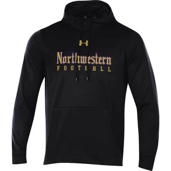 Northwestern University Wildcats Men’s Under Armour Tactical Tech™ Black Hooded Sweatshirt with Northwestern Football Gothic Design - Image 4
