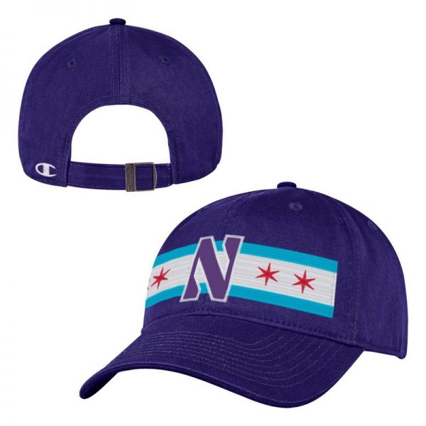 Northwestern University Wildcats Champion Unconstructed Adjustable Purple Hat with Chicago Flag & Stylized N Design