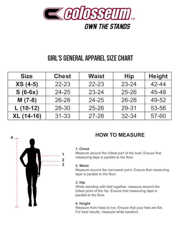 Colosseum Girls Sizing Chart
