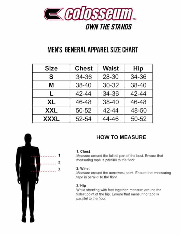 Colosseum Mens Sizing Chart
