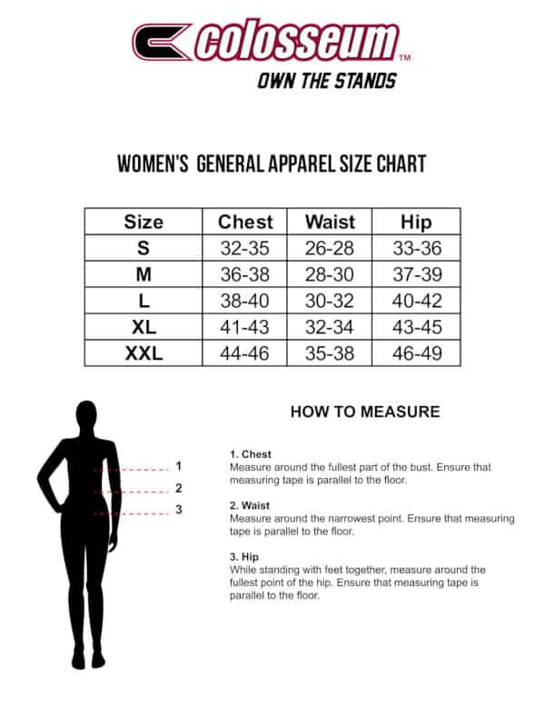 Colosseum Womens Sizing Chart