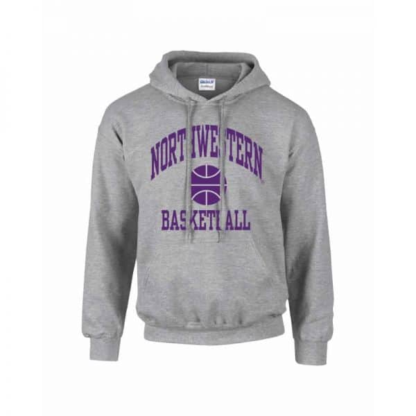 Northwestern University Wildcats Grey Hooded Sweatshirt with Basketball Design