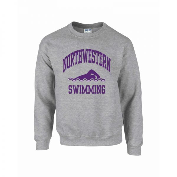 Northwestern Wildcats Men's Grey Crewneck Sweatshirt with Swimming Design