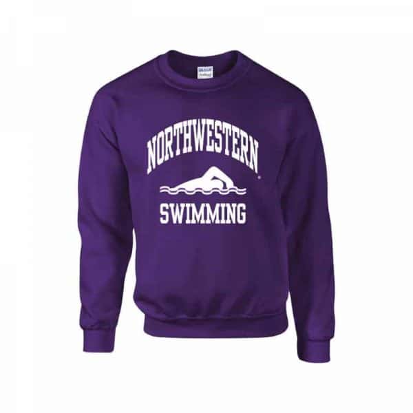 Northwestern Wildcats Youth Purple Crewneck Sweatshirt with Swimming Design