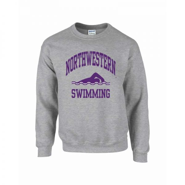 Northwestern Wildcats Youth Grey Crewneck Sweatshirt with Swimming Design