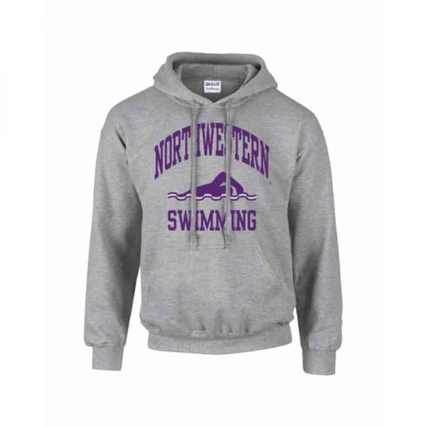 Northwestern Wildcats Youth Grey Hooded Sweatshirt with Swimming Design