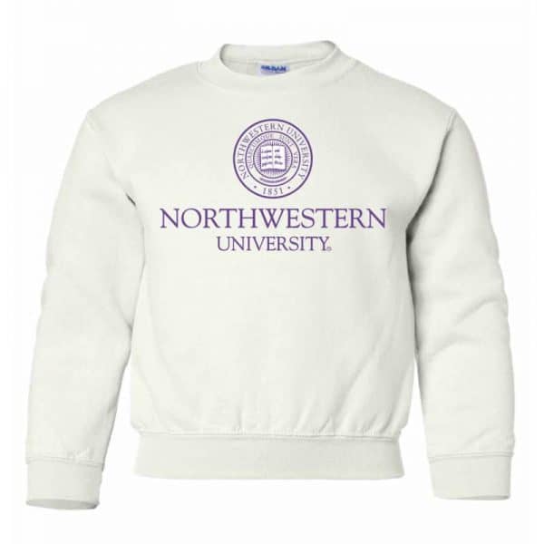 Northwestern Wildcats Men's White Crewneck Sweatshirt with Northwestern University Seal Design