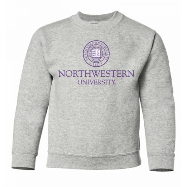 Northwestern Wildcats  Youth Light Grey Crewneck Sweatshirt with Northwestern University Seal Design