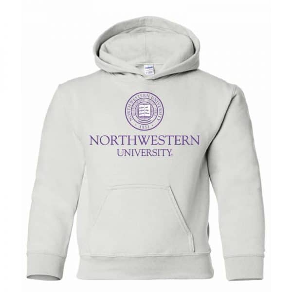 Northwestern Wildcats Youth White Hooded Sweatshirt with Northwestern University Seal Design