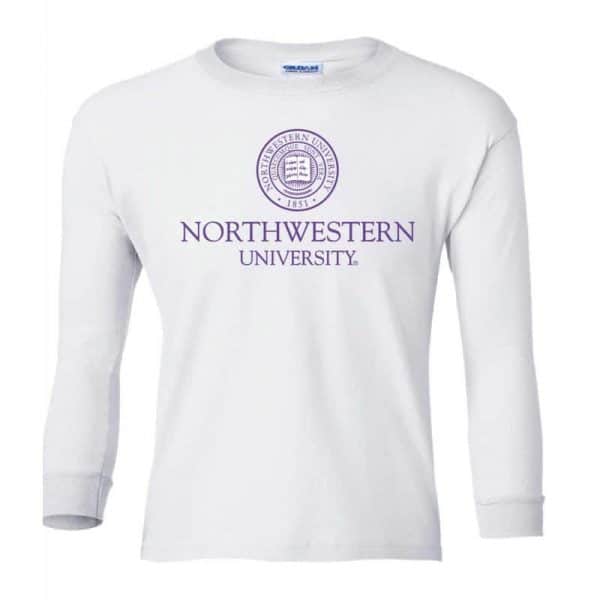 Northwestern Wildcats Men's White Long Sleeve Tee Shirt with Northwestern University Seal Design