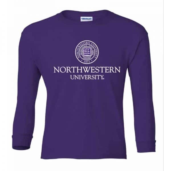 Northwestern Wildcats Youth Purple Long Sleeve Tee Shirt with Northwestern University Seal Design