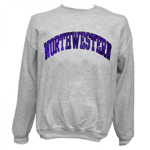 Northwestern Wildcats Light Grey Crewneck Sweatshirt with Full Chest Embroidered Northwestern Design
