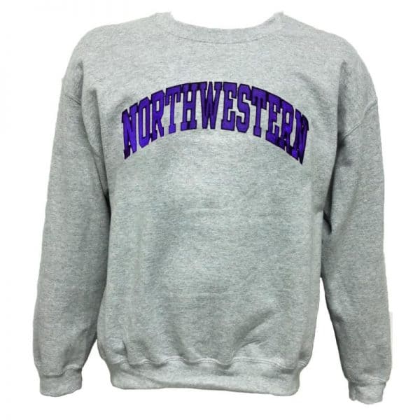 Northwestern Wildcats Dark Grey Crewneck Sweatshirt with Full Chest Embroidered Northwestern Design