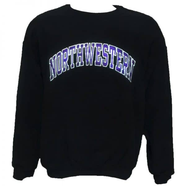 Northwestern Wildcats Black Crewneck Sweatshirt with Full Chest Embroidered Northwestern Design