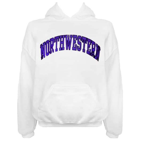 Northwestern Wildcats White Hooded Sweatshirt with Full Chest Embroidered Northwestern Design
