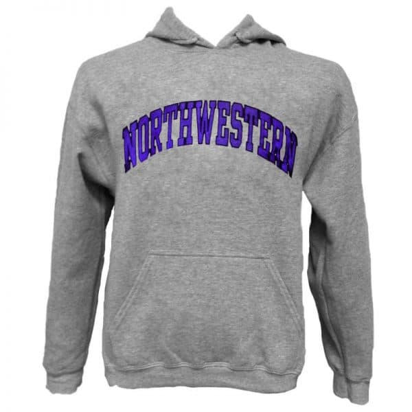 Northwestern Wildcats Dark Grey Hooded Sweatshirt with Full Chest Embroidered Northwestern Design