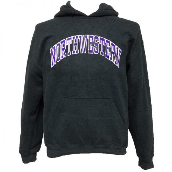 Northwestern Wildcats Charcoal Hooded Sweatshirt with Full Chest Embroidered Northwestern Design