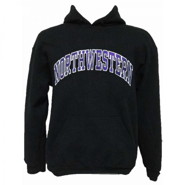 Northwestern Wildcats Black Hooded Sweatshirt with Full Chest Embroidered Northwestern Design