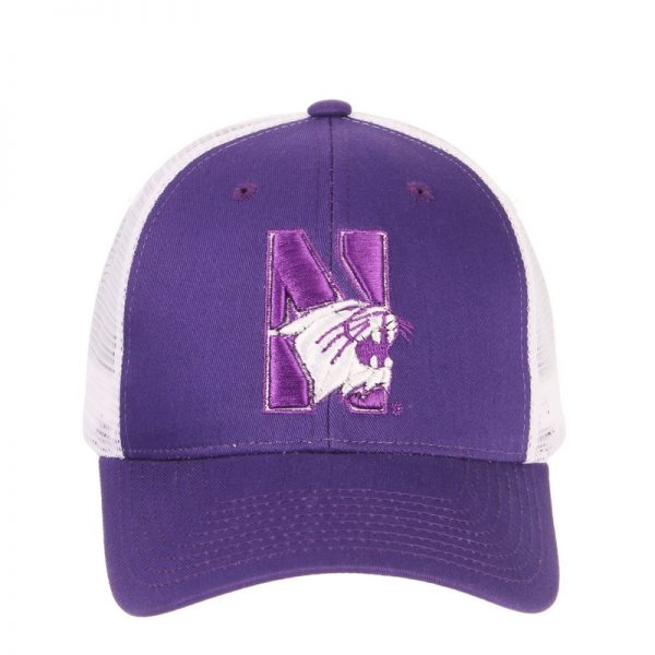 Northwestern University Wildcats Zephyr Constructed Adjustable Purple/White Trucker Mesh Hat with N-Cat Design - Image 3