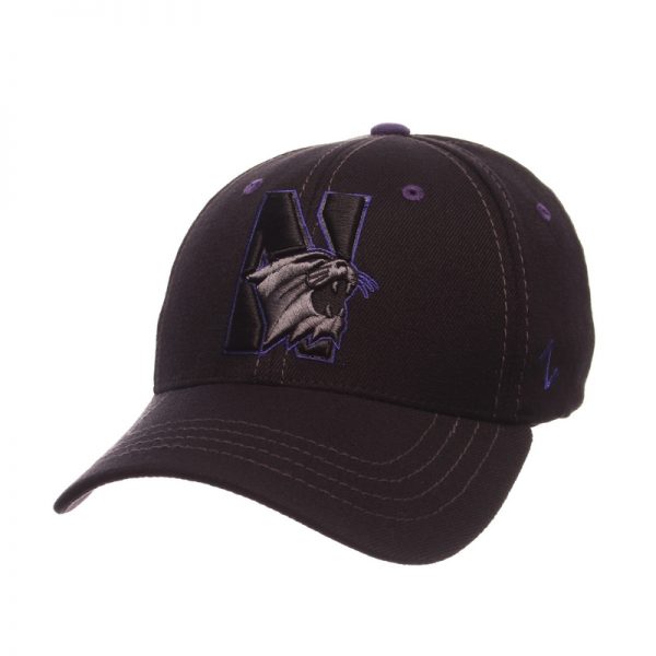Northwestern Wildcats Zephyr Constructed Flex Fit Onyx Black Hat with Tonal N-Cat Design