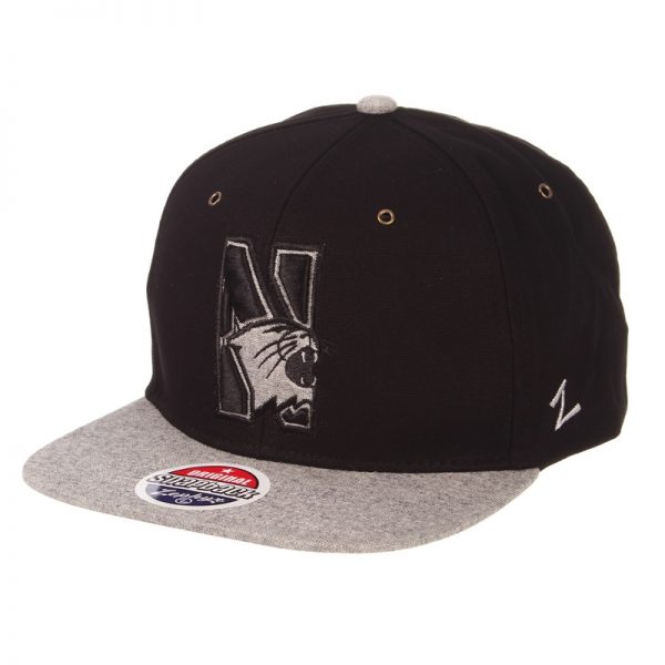 Northwestern Wildcats Zephyr Constructed Adjustable Black/Grey Flat Brim Snapback Hat with Tonal N-cat Design