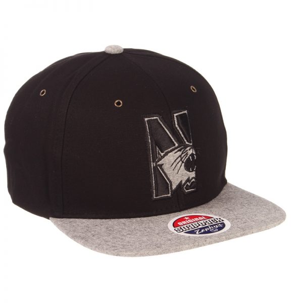 Northwestern University Wildcats Zephyr Constructed Adjustable Black/Grey Flat Brim Snapback Hat with Tonal N-cat Design - Image 2
