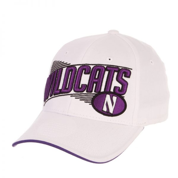 Northwestern Wildcats Zephyr Constructed Adjustable White Cotton Twill Hat with Oversized Wildcats Design