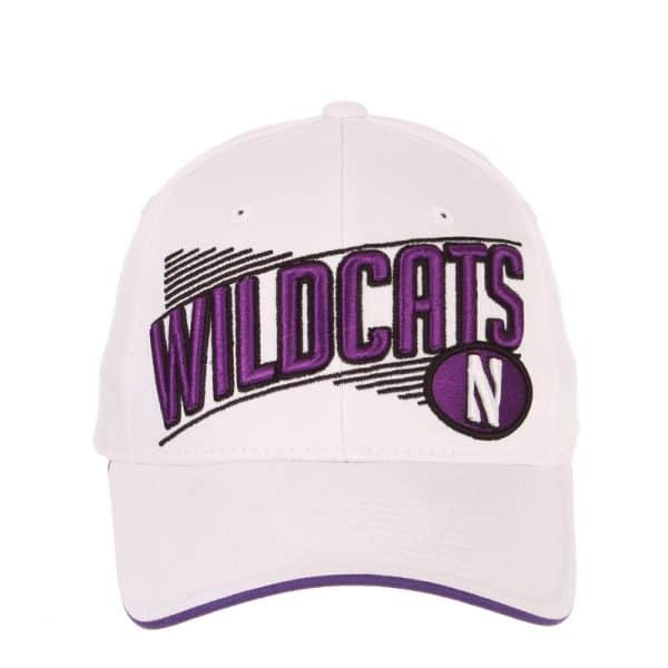 Northwestern University Wildcats Zephyr Constructed Adjustable White Cotton Twill  Hat with Oversized Wildcats Design - Image 2