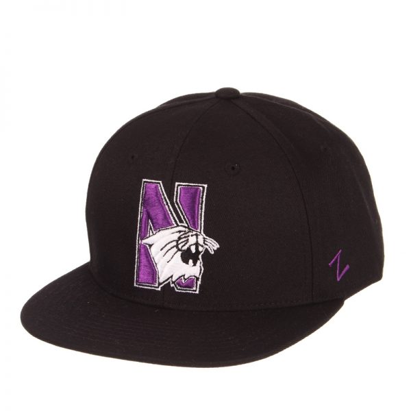 Northwestern Wildcats Zephyr Black Fitted Hat with Stylized N-Cat Design