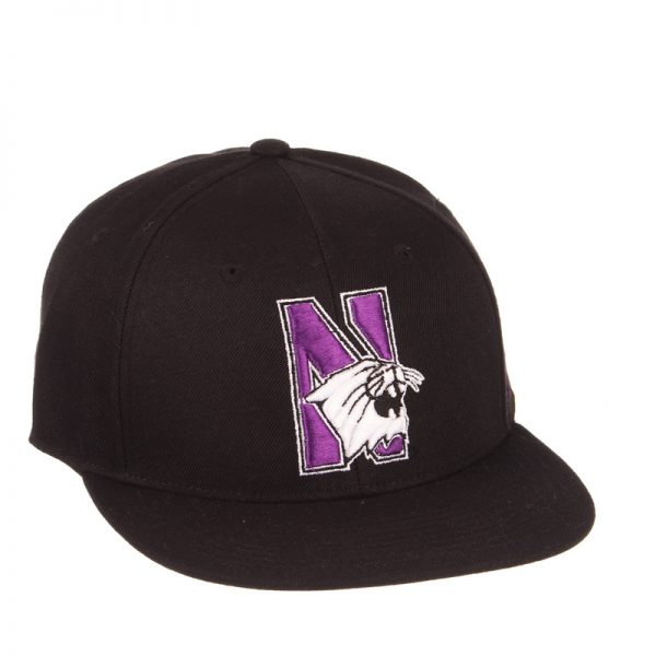 Northwestern Wildcats Zephyr Black Fitted Hat with Stylized N-Cat Design