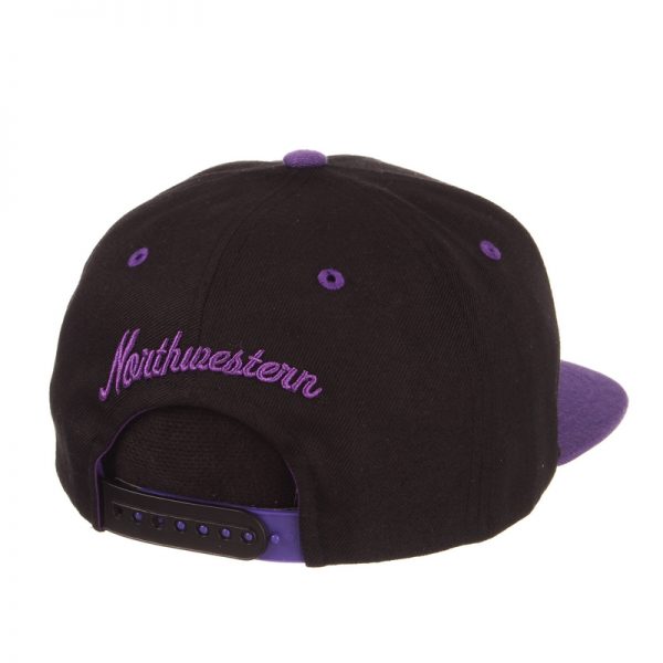 Northwestern University Wildcats Zephyr Constructed Adjustable Black/Purple Flat Brim Snapback Hat with Tonal Stylized N Design - Image 3