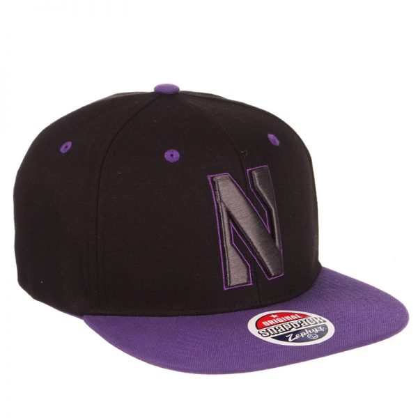 Northwestern Wildcats Zephyr Constructed Adjustable Black/Purple Flat Brim Snapback Hat with Tonal Stylized N Design