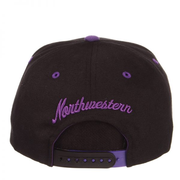 Northwestern University Wildcats Zephyr Constructed Adjustable Black/Purple Flat Brim Snapback Hat with Tonal Stylized N Design - Image 4