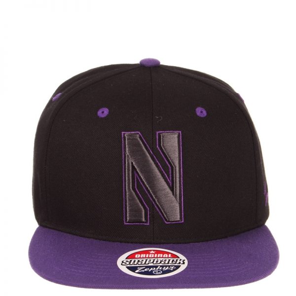 Northwestern Wildcats Zephyr Constructed Adjustable Black/Purple Flat Brim Snapback Hat with Tonal Stylized N Design