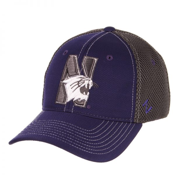 Northwestern Wildcats Zephyr Constructed Flex Fit Purple/Charcoal Hat with Tonal N-Cat Design