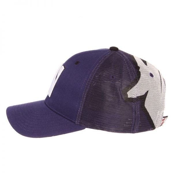 Northwestern University Wildcats Zephyr Constructed Adjustable Purple/Purple Trucker Mesh Hat with Stylized N Design - Image 5
