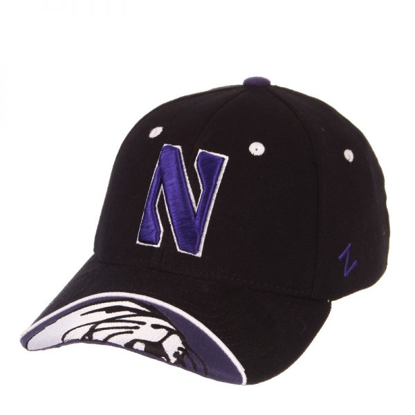 Northwestern Wildcats Zephyr Constructed Flex Fit Black Hat with Stylized N Design with Embroidered Visor
