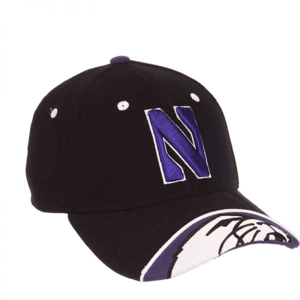 Northwestern University Wildcats Zephyr Constructed Flex Fit Black Hat with Stylized N Design with Embroidered Visor - Image 2