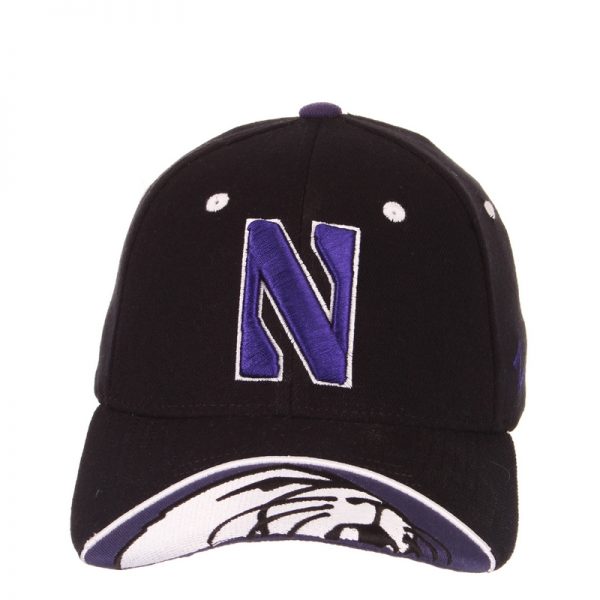 Northwestern Wildcats Zephyr Constructed Flex Fit Black Hat with Stylized N Design with Embroidered Visor
