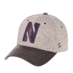 Northwestern Wildcats Zephyr Constructed Adjustable Grey Cotton Hat with Synthetic Leather Visor And Stylized N Applique Design