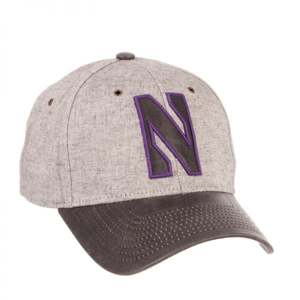 Northwestern University Wildcats Zephyr Constructed Adjustable Grey Cotton Hat with Synthetic Leather Visor And Stylized N Applique Design - Image 2