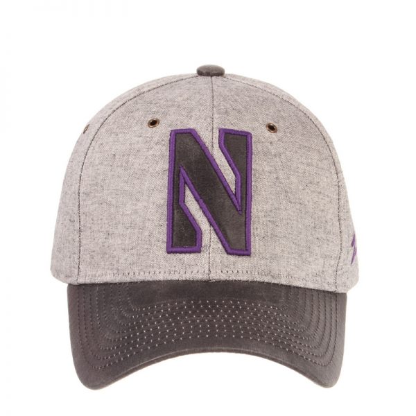 Northwestern University Wildcats Zephyr Constructed Adjustable Grey Cotton Hat with Synthetic Leather Visor And Stylized N Applique Design - Image 4