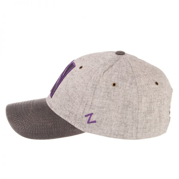 Northwestern University Wildcats Zephyr Constructed Adjustable Grey Cotton Hat with Synthetic Leather Visor And Stylized N Applique Design - Image 5