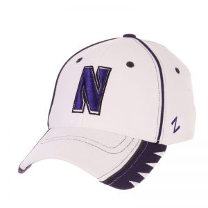 Northwestern Wildcats Zephyr Constructed Flex Fit White Hat with Purple Accents/ Black Piping and Multicolor Stylized N Design
