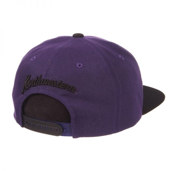 Northwestern University Wildcats Zephyr Constructed Adjustable Dark Purple/Black Flat Brim Snapback Hat with Tonal N-cat Design - Image 3