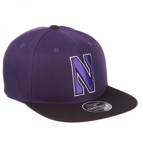 Northwestern University Wildcats Zephyr Constructed Adjustable Dark Purple/Black Flat Brim Snapback Hat with Tonal N-cat Design - Image 2