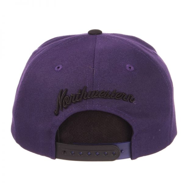 Northwestern University Wildcats Zephyr Constructed Adjustable Dark Purple/Black Flat Brim Snapback Hat with Tonal N-cat Design - Image 5