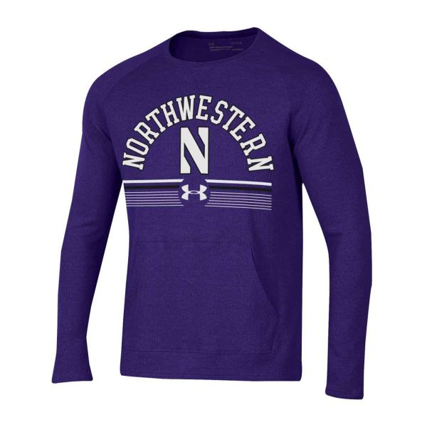 Northwestern University Wildcats Men's Under Armour Purple Aviator Waffle Crew - Image 3