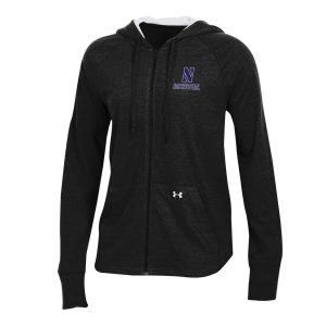 Northwestern University Wildcats Ladies Under Armour Black Heather Triblend Hooded Full Zip