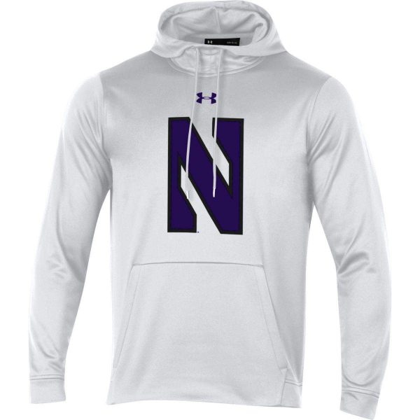 Northwestern University Wildcats Men’s Under Armour Tactical Tech™ White Hooded Sweatshirt with Stylized N Design - Image 3